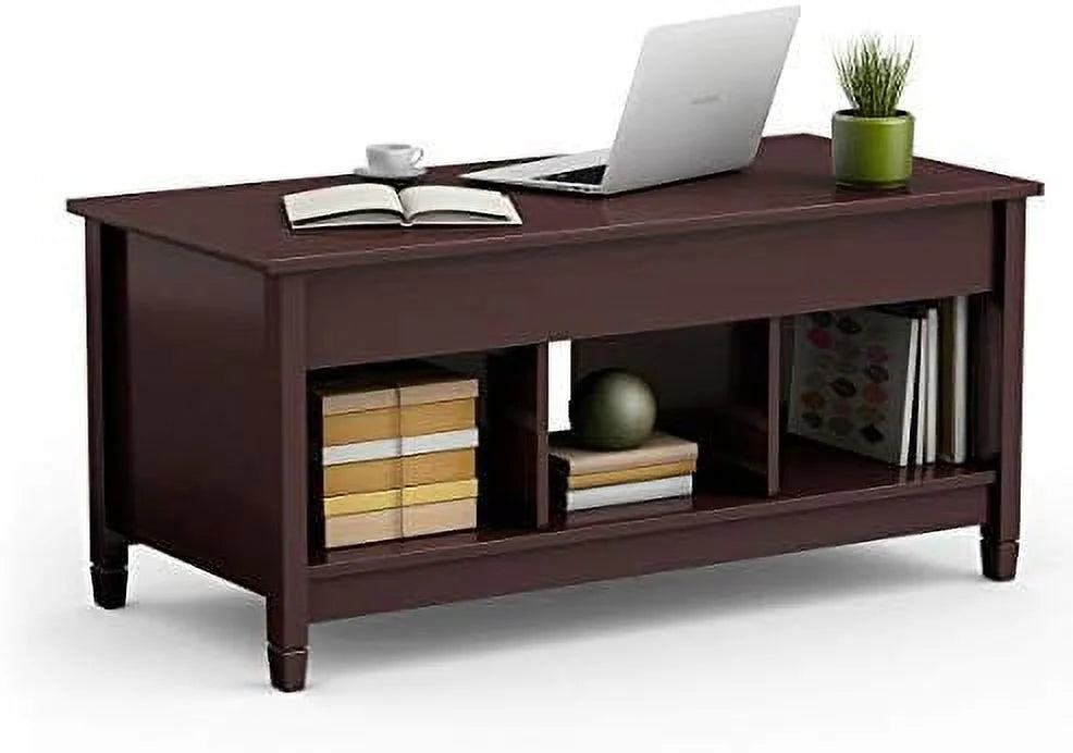 Lift Top Coffee Table with Hidden Compartment White Brown J3476