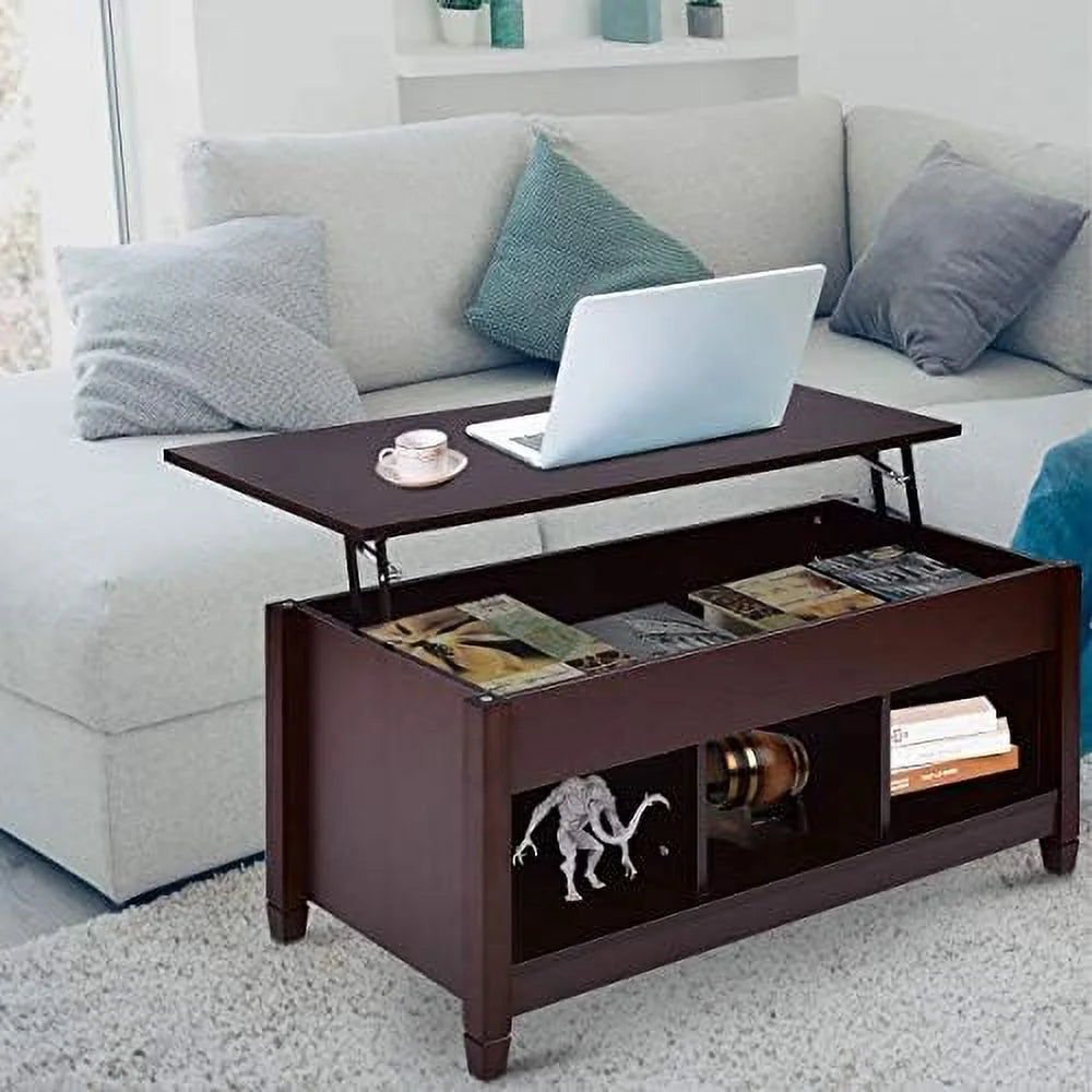 Lift Top Coffee Table with Hidden Compartment White Brown J3476