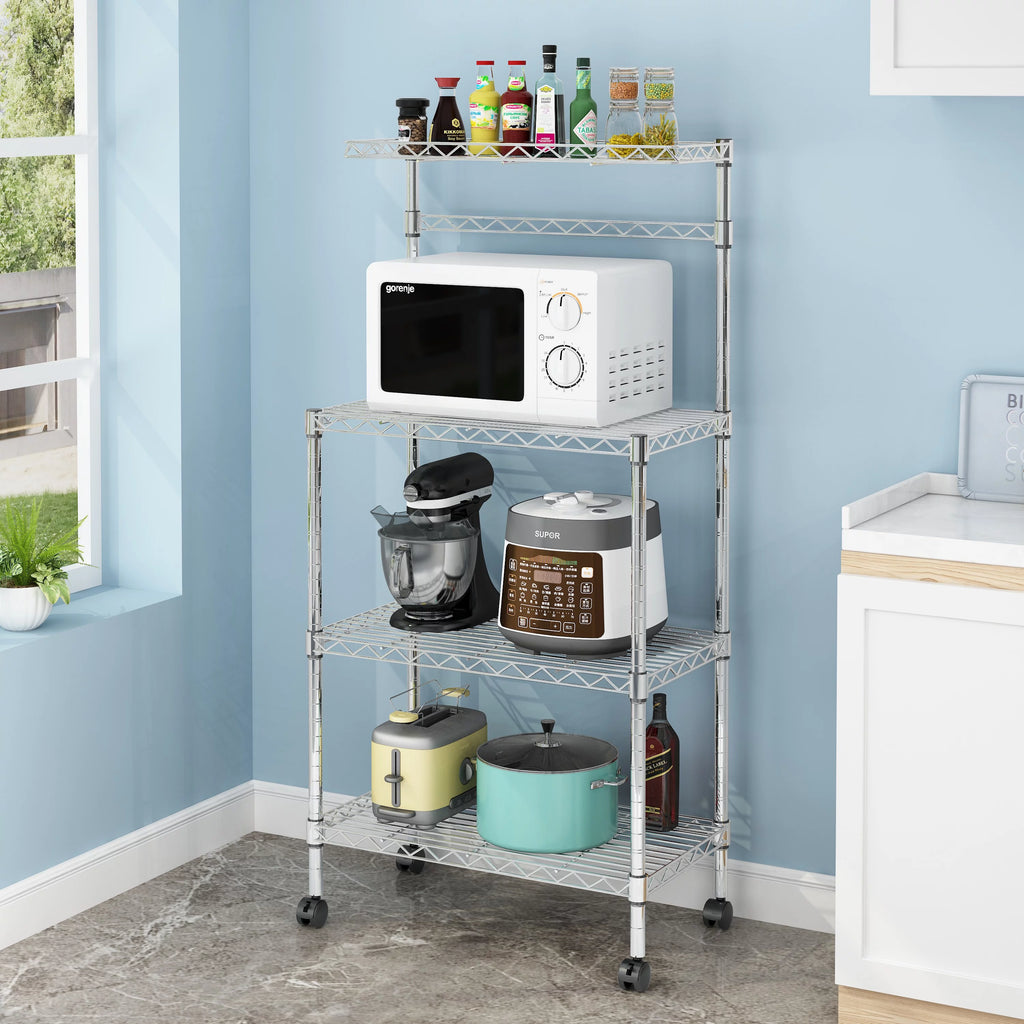 4-Tier Rolling Kitchen Baker's Rack with Storage Shelves D2526