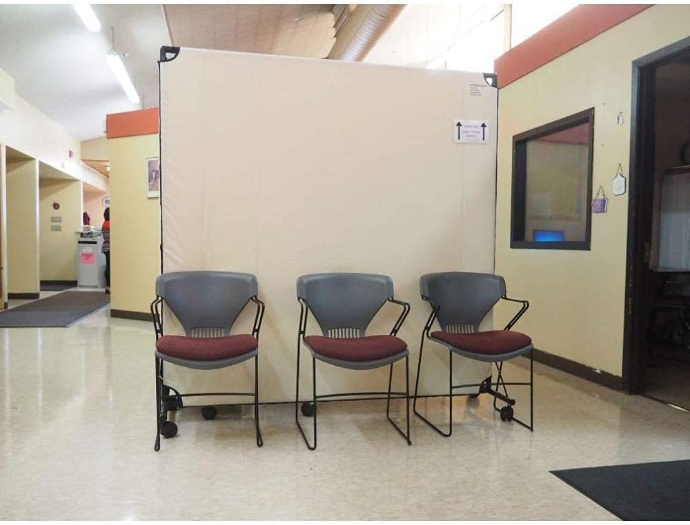 Beige 6' x 6' Canvas Rolling Room Divider G358601