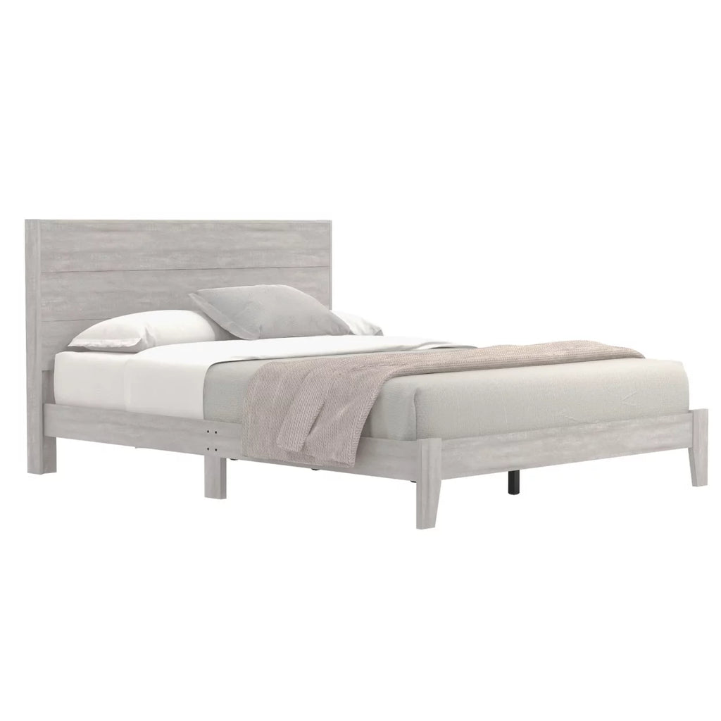 Dusty Grey Oak Wood Queen Platform Bed with Headboard W20638