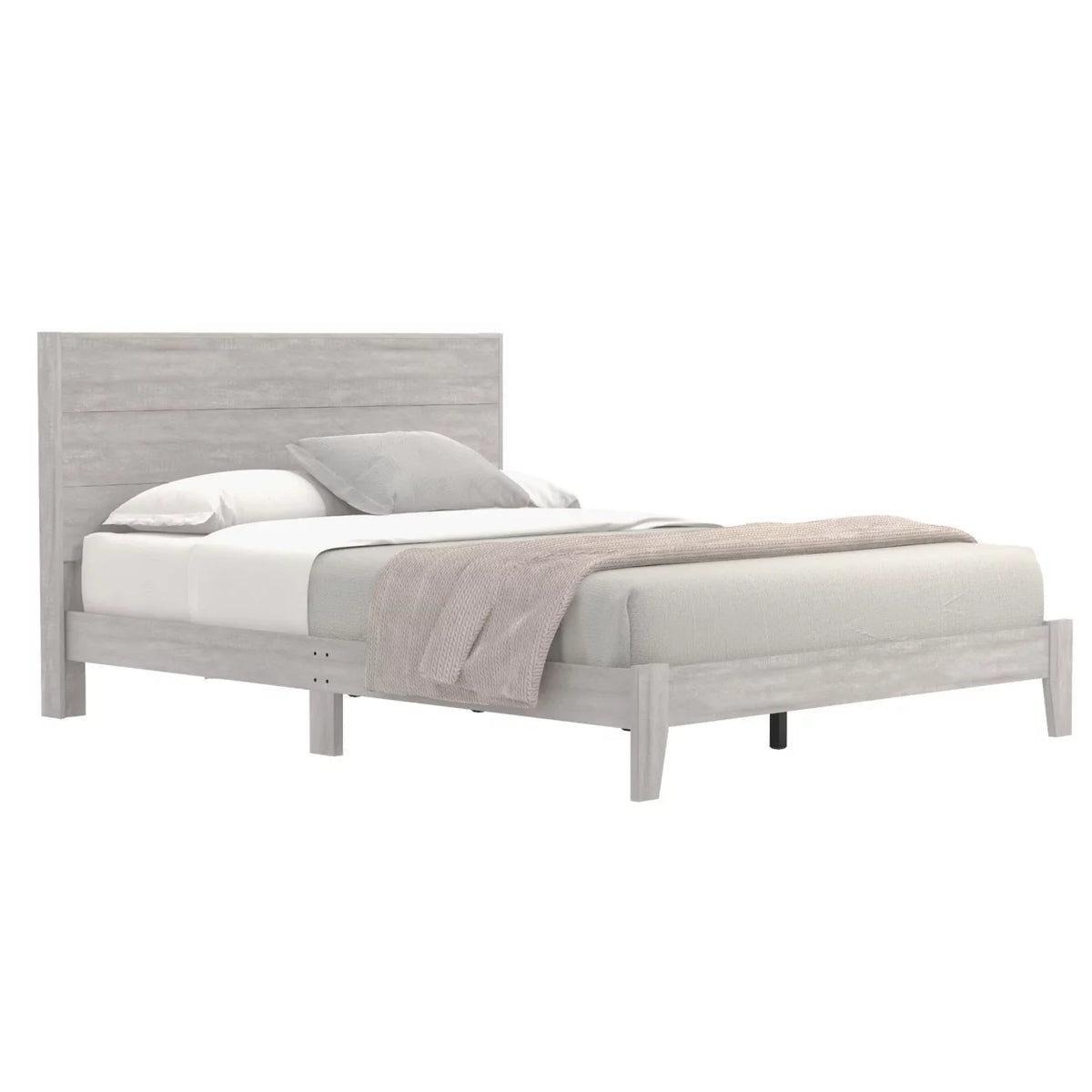 Dusty Grey Oak Wood Queen Platform Bed with Headboard W20638