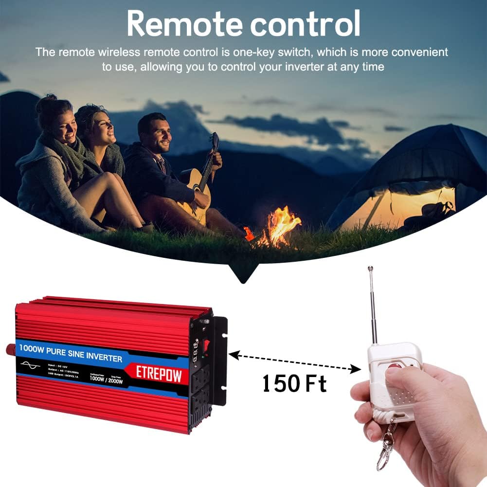 1000 Watt Pure Sine Wave Power Inverter 12V DC to 110V AC U749