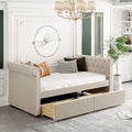 Beige Upholstered Daybed with Storage and 2 Drawers O18292