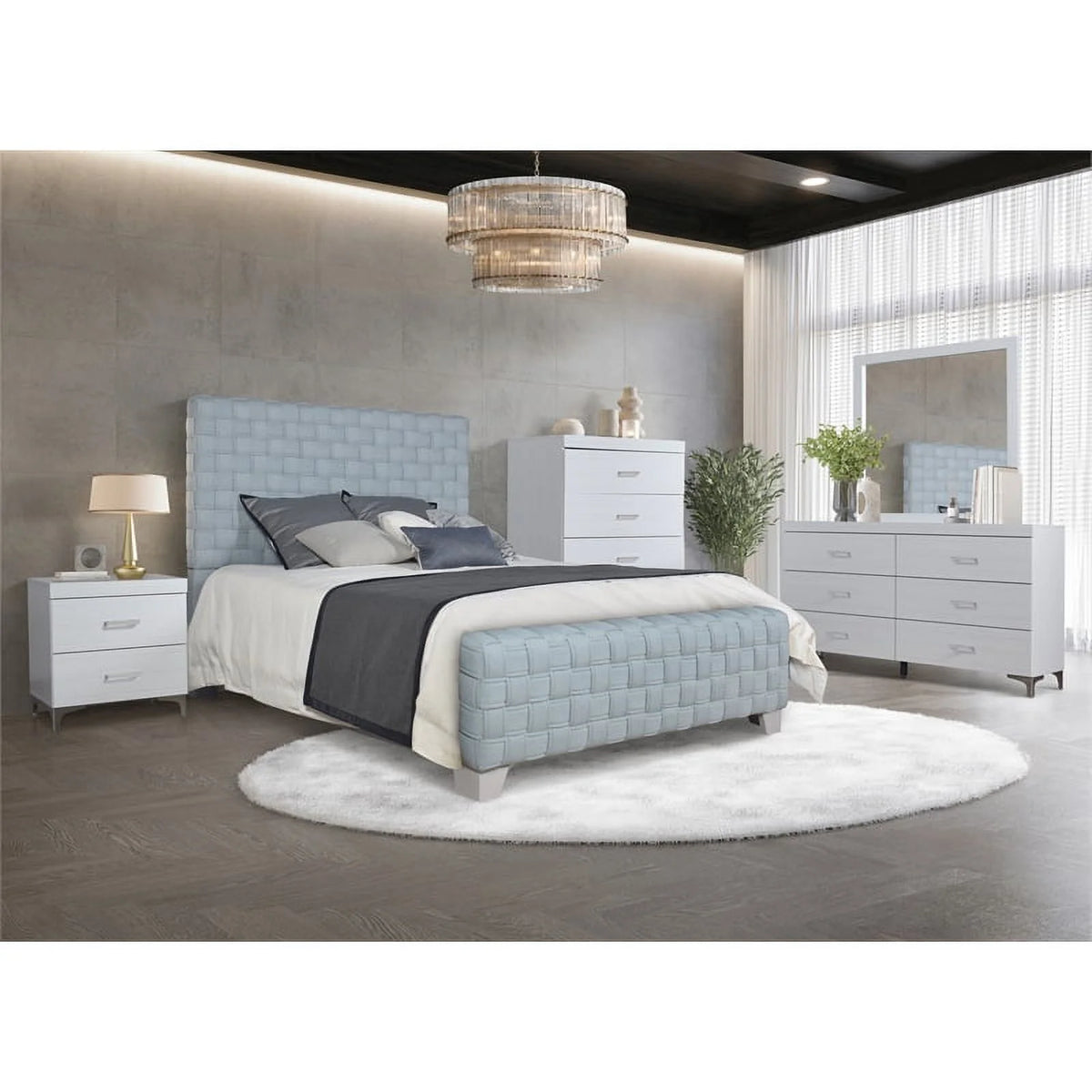 Light Teal and Gray Chenille Upholstered Bed M63639
