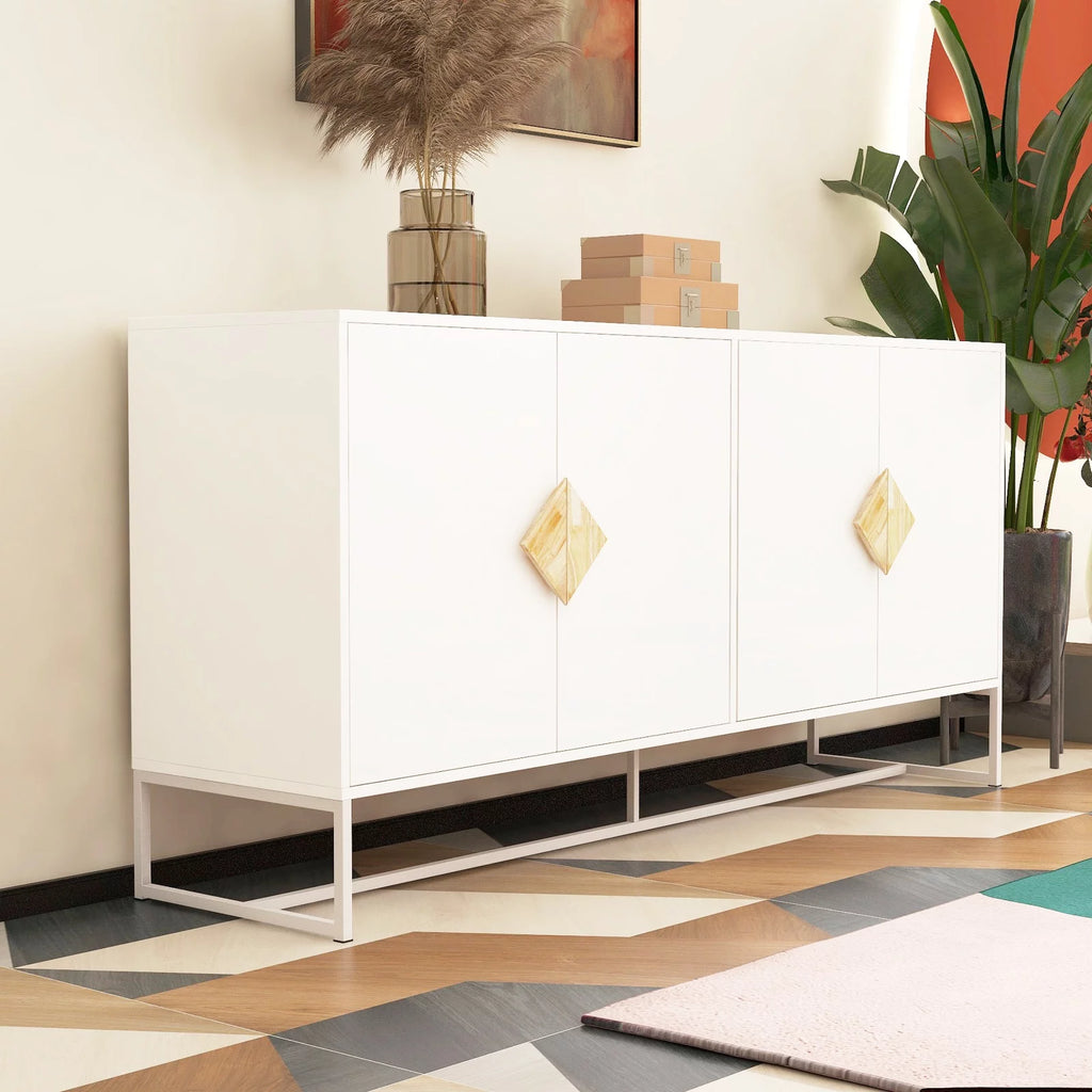 White Wood Sideboard with 4 Doors and 2 Storage M972