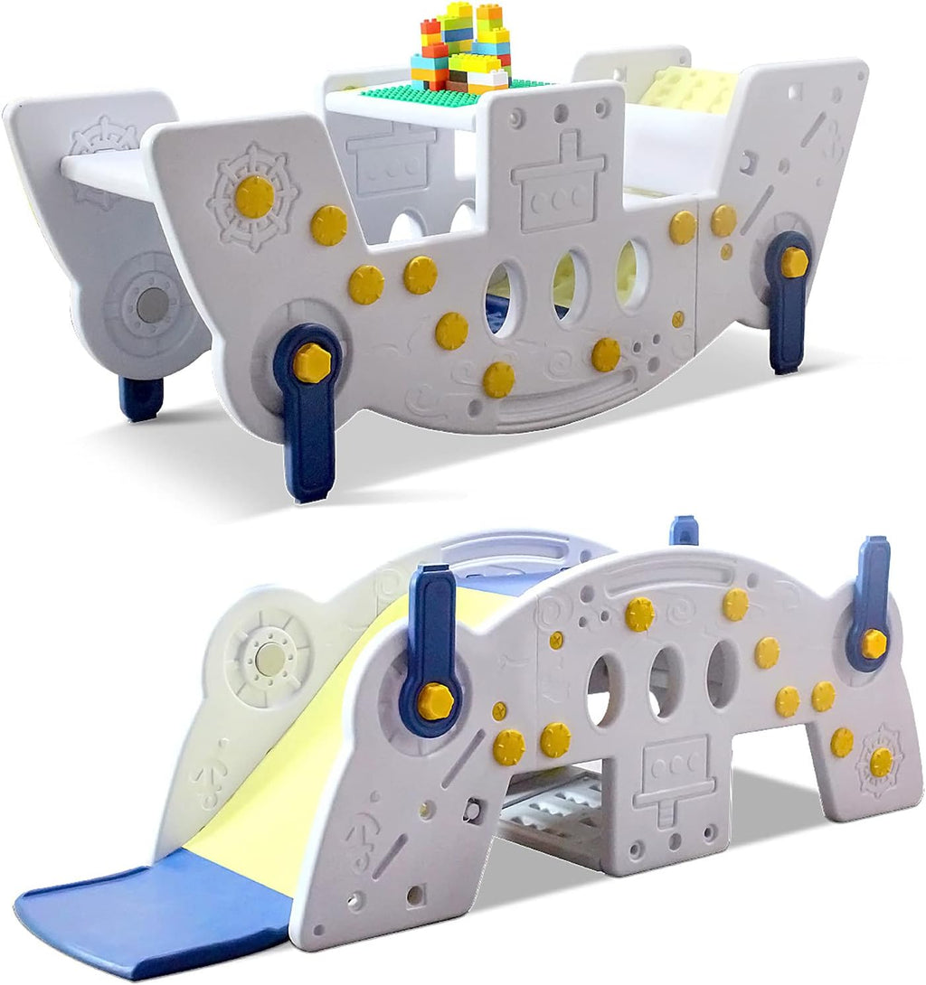 Kids Multi-Purpose Seesaw, Rocker, Slide, Bench, Dark Blue Z597643
