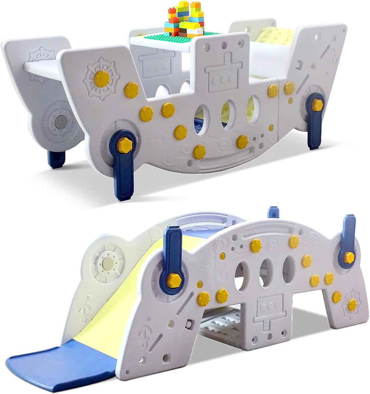 Kids Multi-Purpose Seesaw, Rocker, Slide, Bench, Dark Blue Z597643