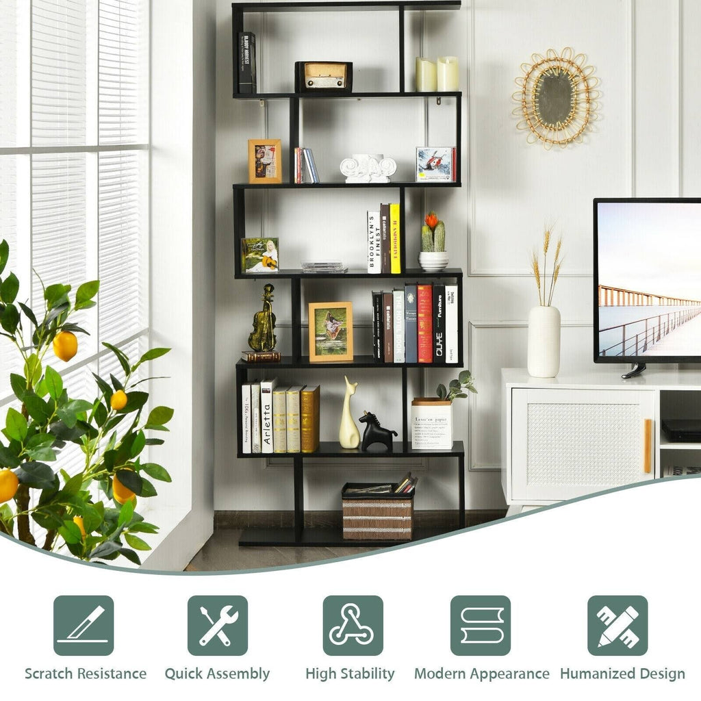 6 Tier S-Shaped White Bookshelf W7461