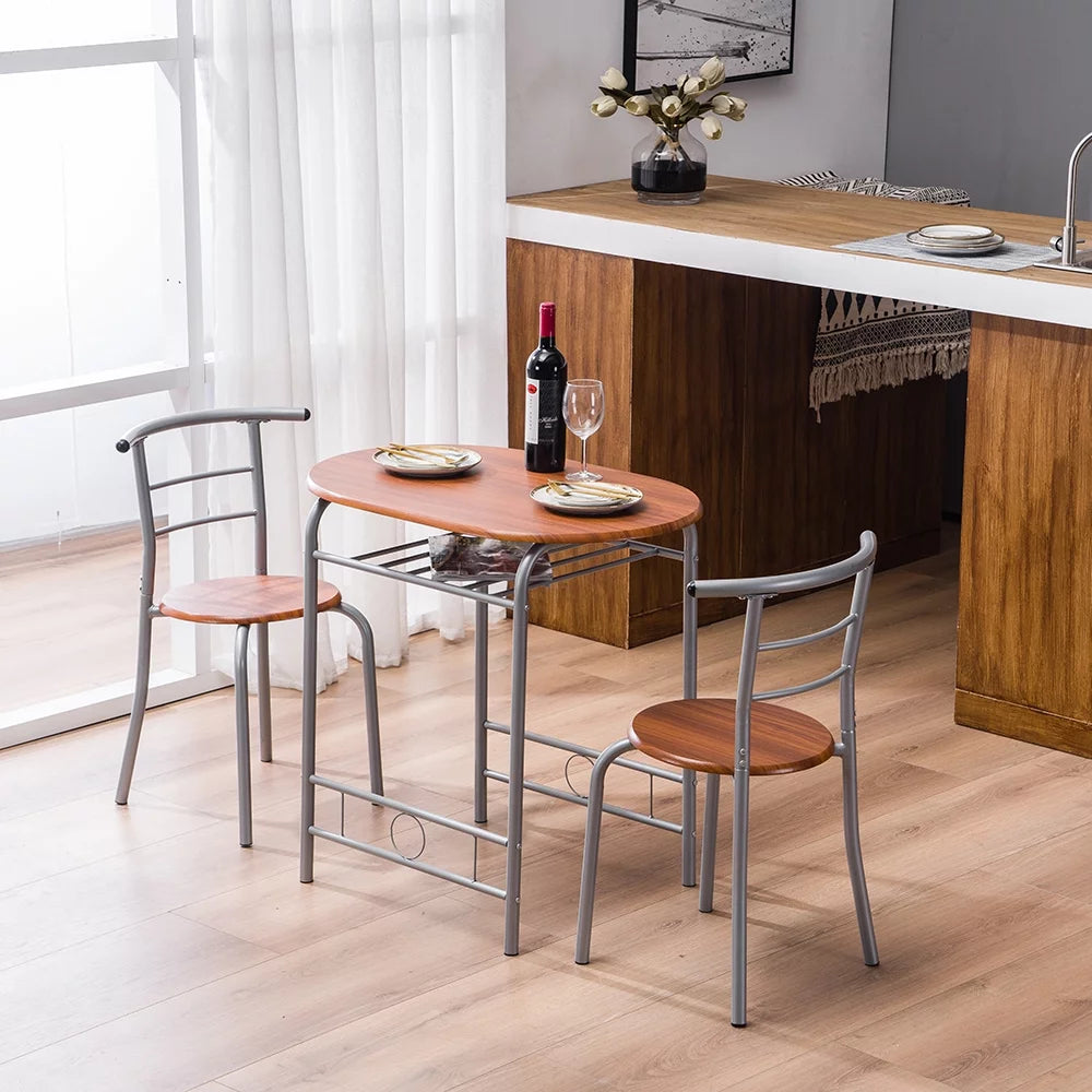 3PCS Dining Table Set 2 Chairs Wood Metal U218