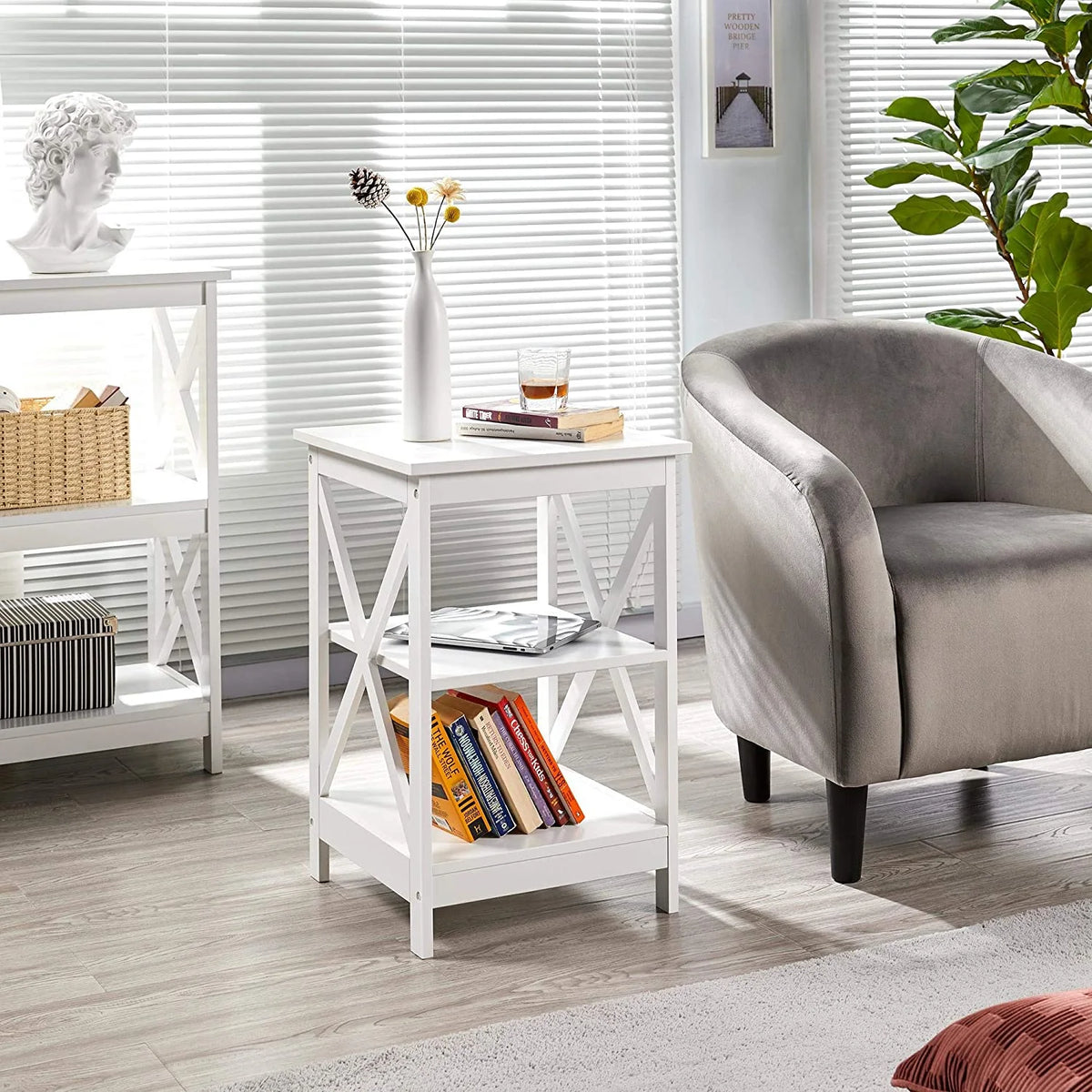 3-Tier Wooden Side End Tables with Solid Wood Legs J880243