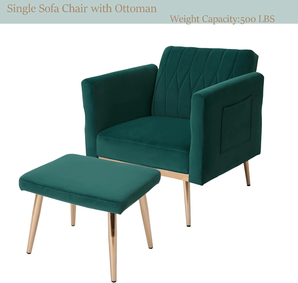 Dark Green Velvet 2 in 1 Accent Chair with Ottoman B169840