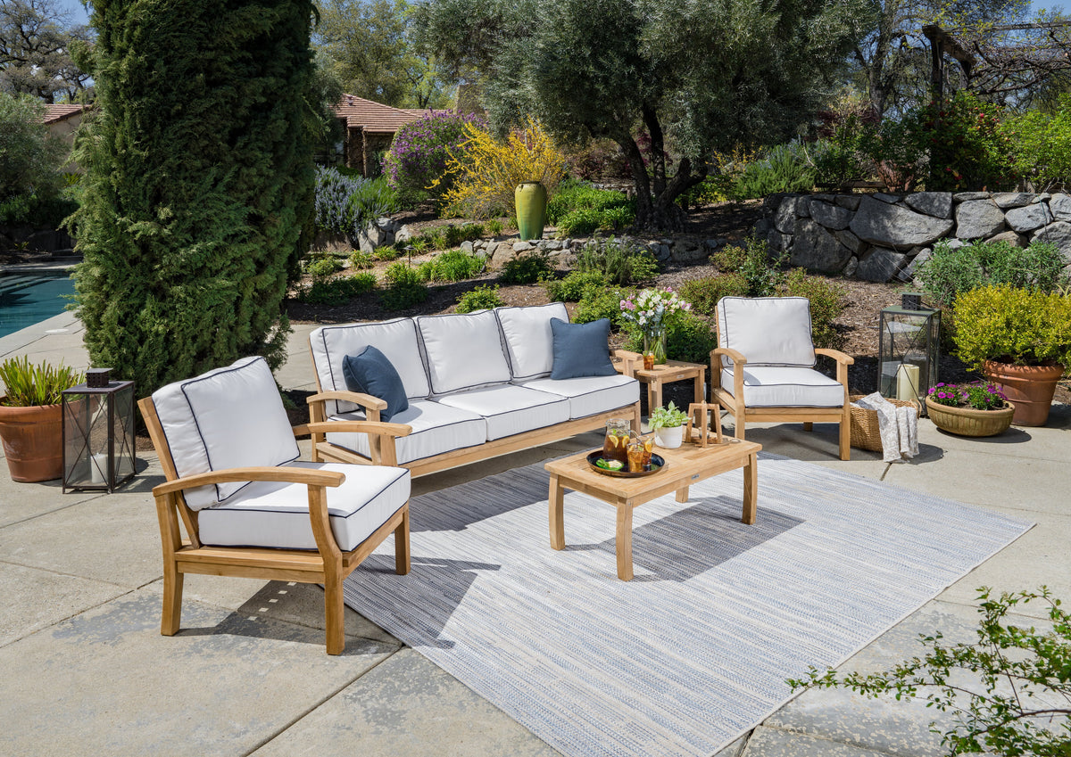 5 Piece Teak Sofa Set with Club Chairs, Coffee Table and Side Table W88566