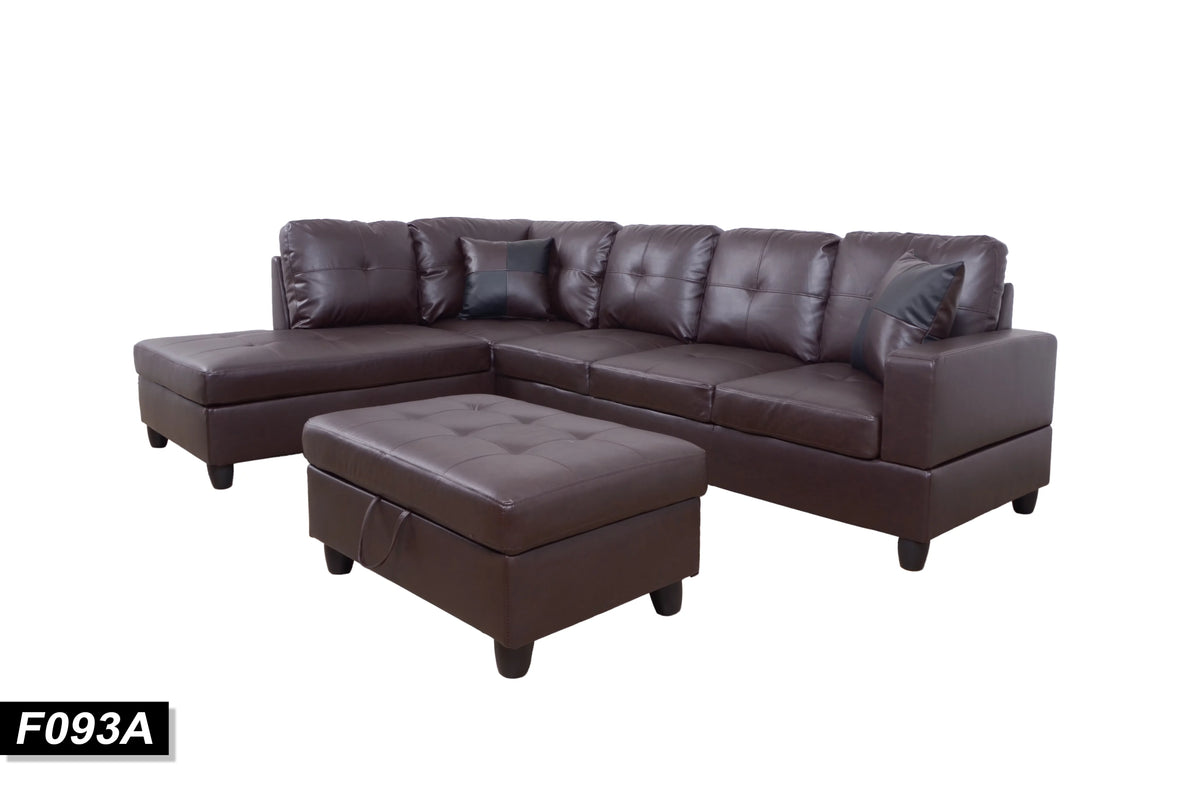 Brown Leather Sleeper Sectional Sofa with Storage Ottoman K28075