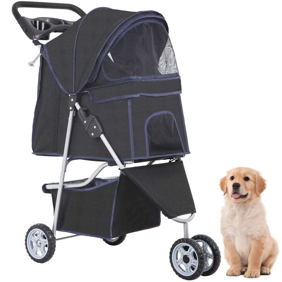 Pet Stroller Cat Dog Cage Travel Folding Carrier D6576