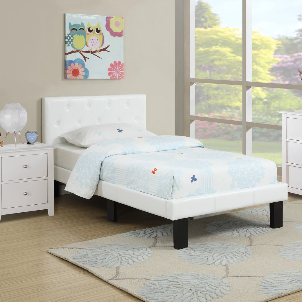 White Faux Leather Upholstered Twin Size Bed with Tufted Headboard L9148