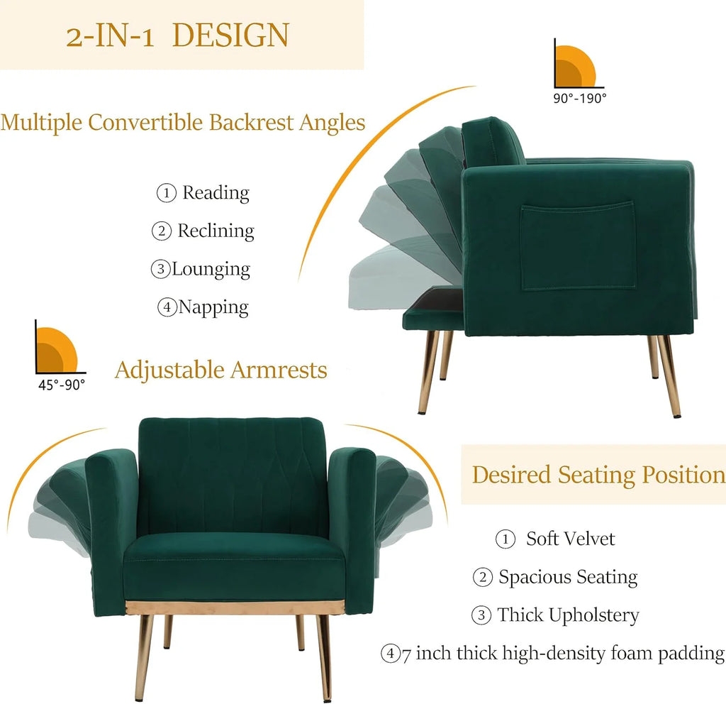 Dark Green Velvet 2 in 1 Accent Chair with Ottoman B169840