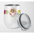 Collie Pink Flowers Stainless Steel 12 oz Stemless Wine Glass W1000