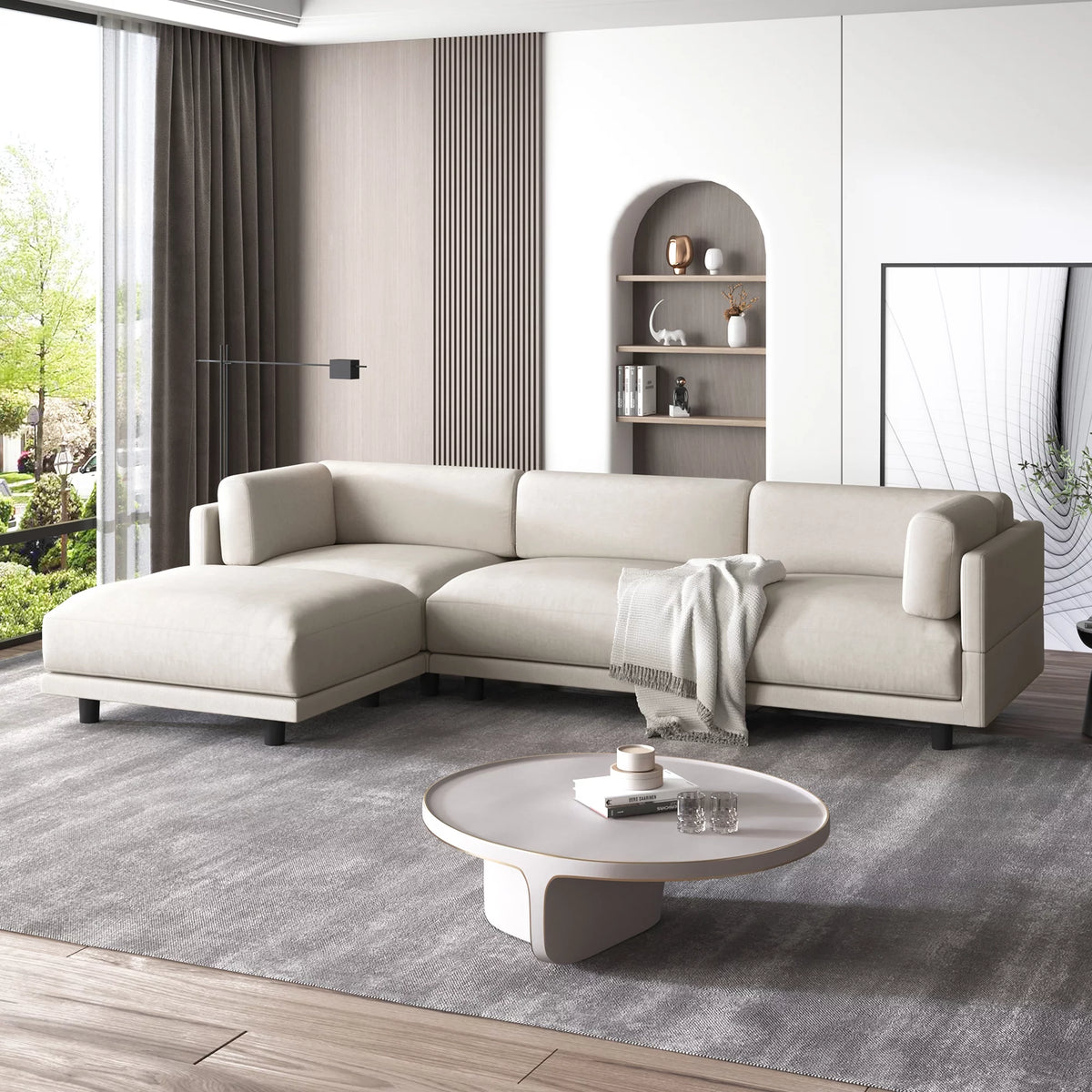 Oversized Convertible Sectional Sofa L Shaped Couch with Reversible Chaise Beige B743017