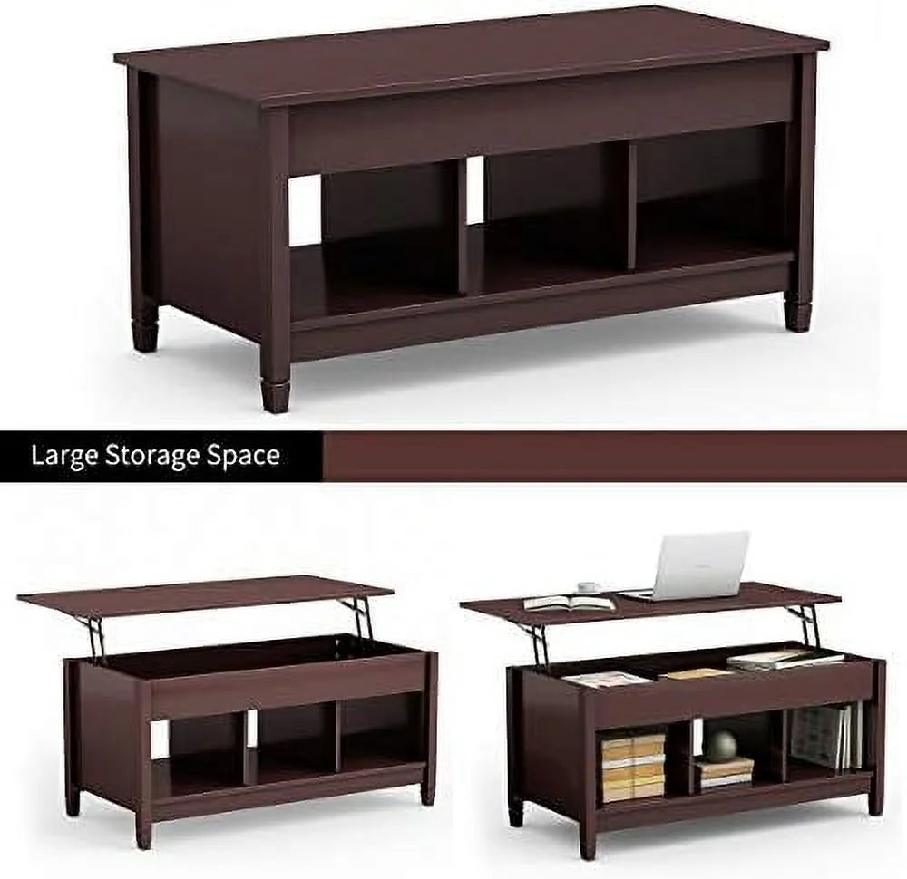 Lift Top Coffee Table with Hidden Compartment White Brown J3476
