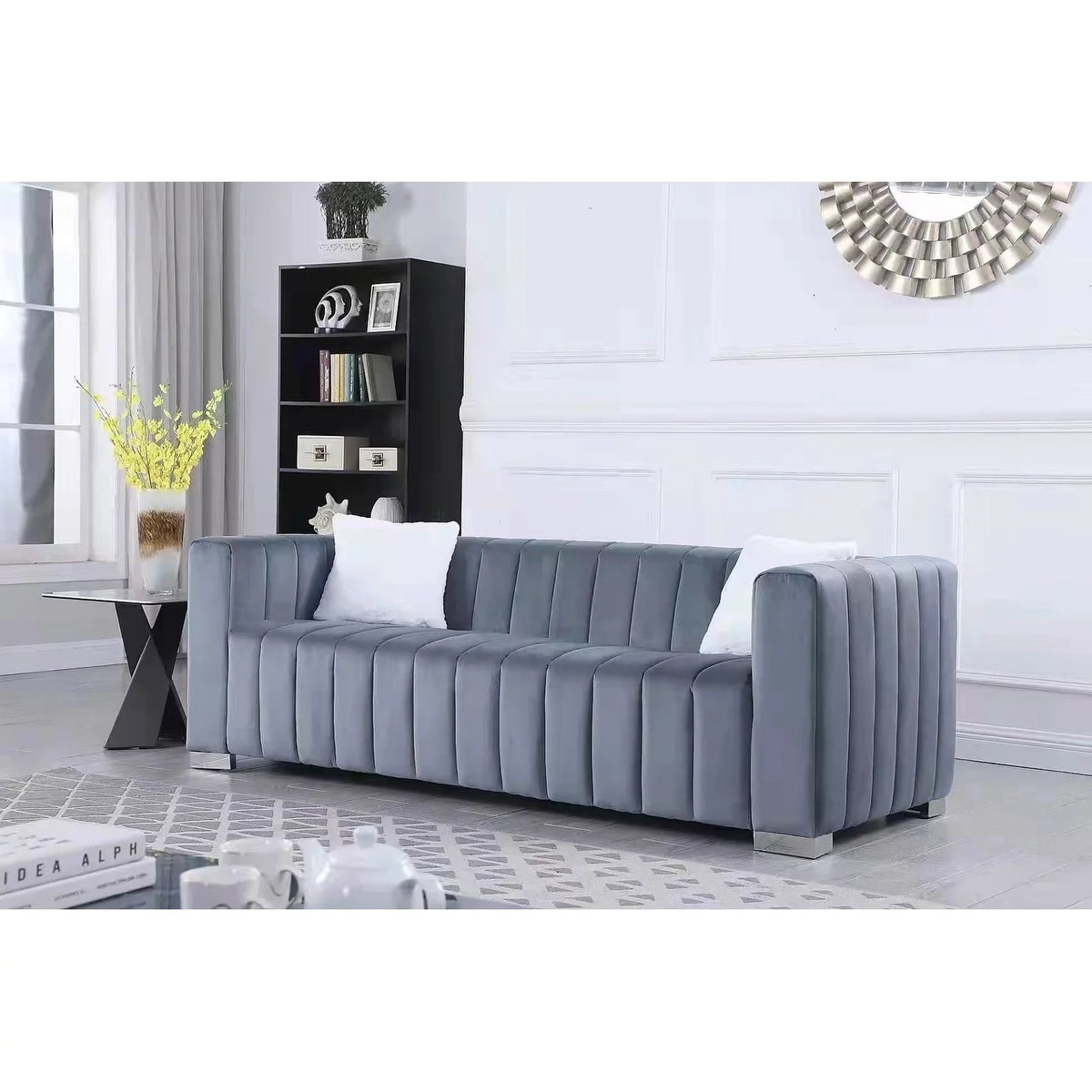 Navy Blue Velvet 2-Seat Sofa W118