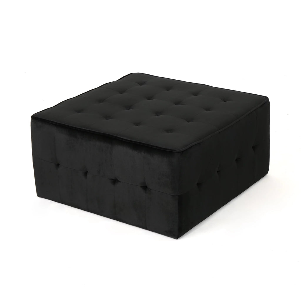 Black Velvet Tufted Ottoman I4195