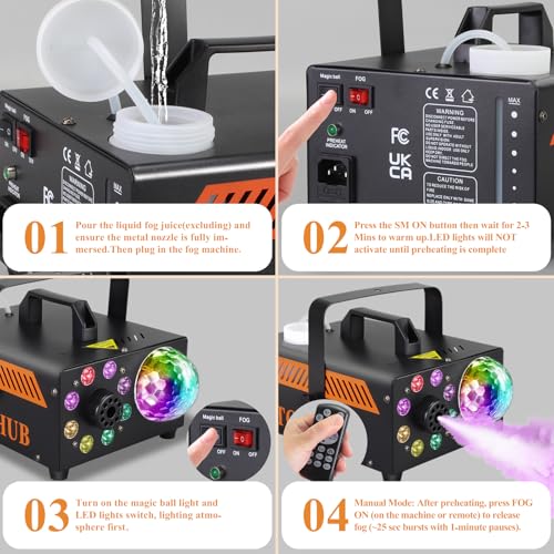 600W Fog Machine with Disco Ball & 13-Color LED Lights L50259