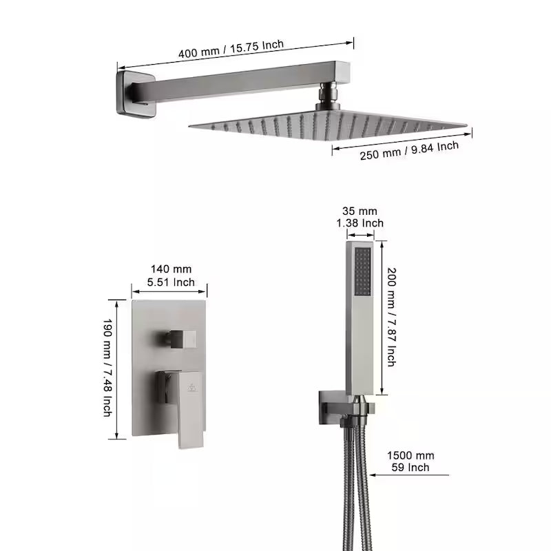 10 in. Wall Mount Dual Shower Heads with Hand Shower Faucet, Brushed Nickel W34449