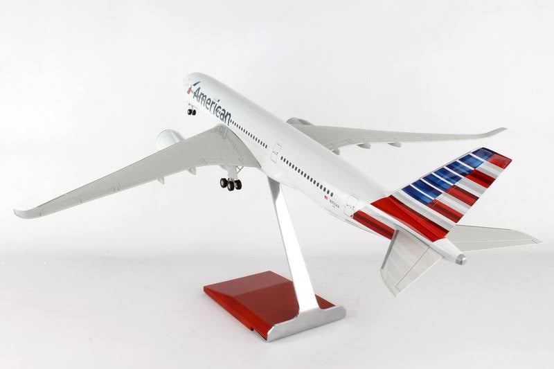 American A350 1/100 Model Airplane with Wood Stand N599