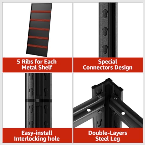 5 Tier Adjustable Heavy Duty Metal Shelving Unit, Black M57252