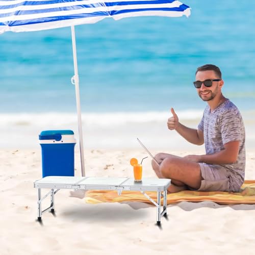 Folding Camping Table with Storage Net, 3 Adjustable Height, Pure Black J387173