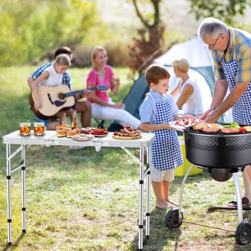 Folding Camping Table with Storage Net, 3 Adjustable Height, Pure Black J387173