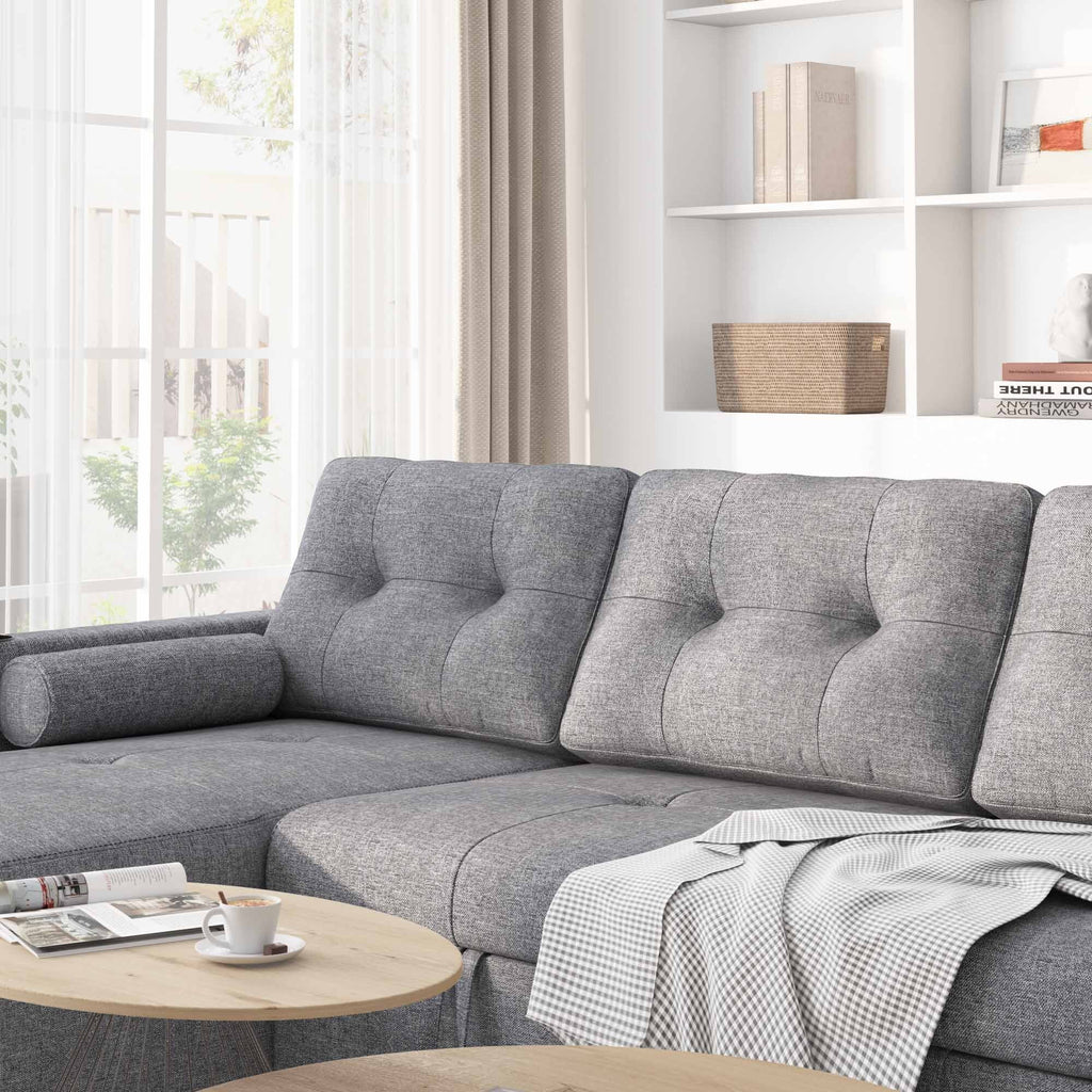 Gray L Shape Sofa Bed with Storage Chaise Q387