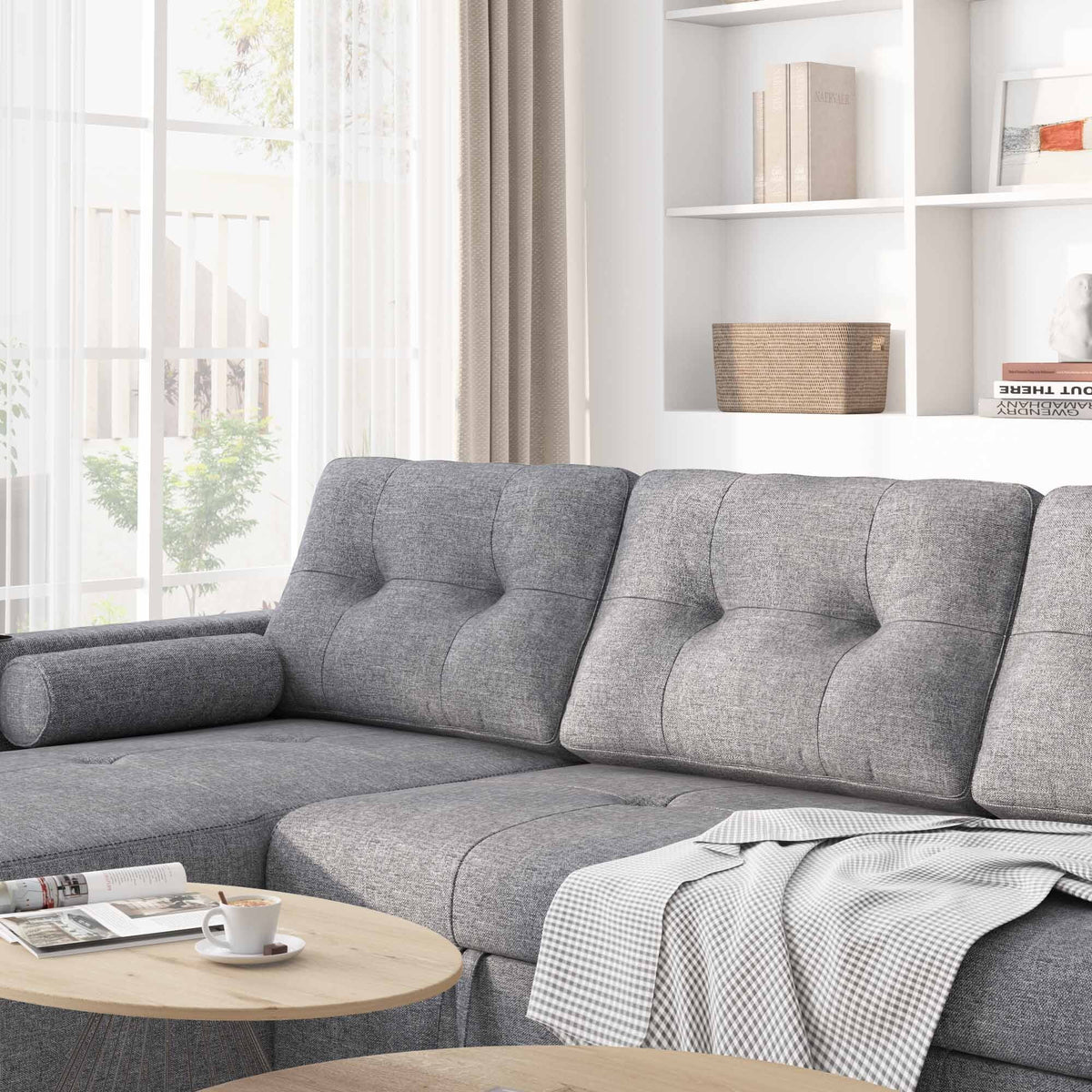 Gray L Shape Sofa Bed with Storage Chaise Q387