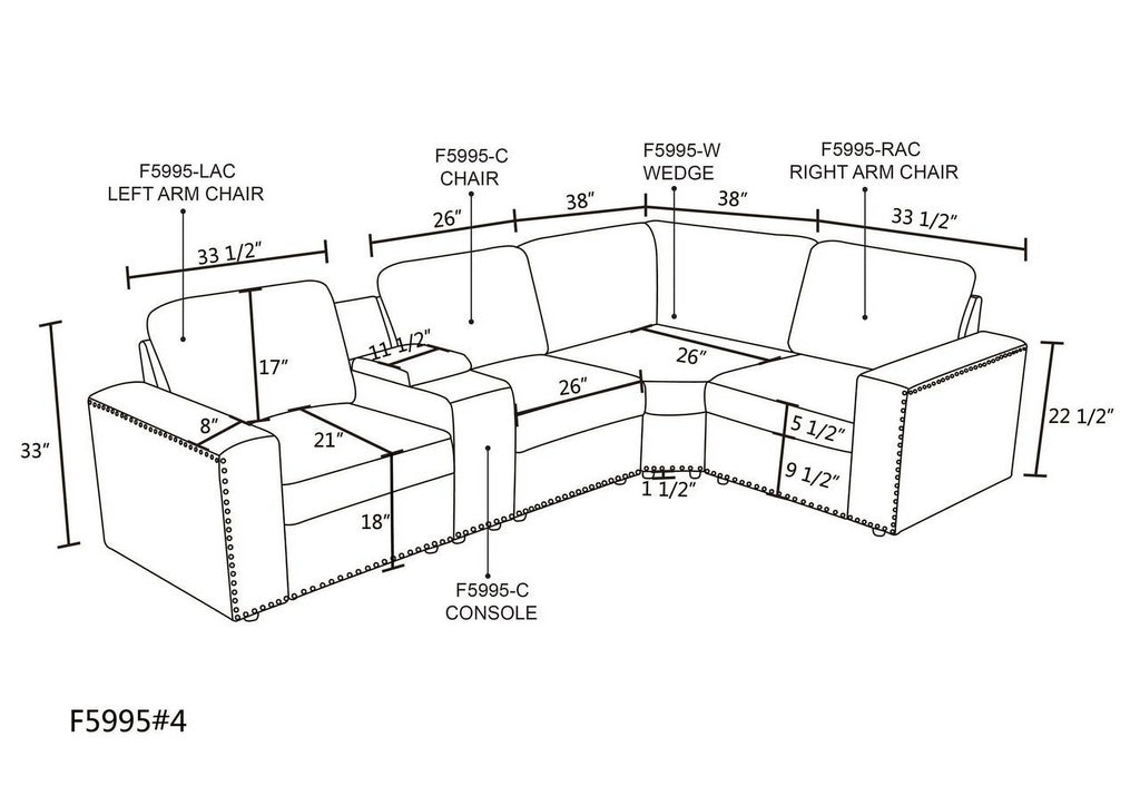 Brown 5-Pieces USB Power Outlet Sofa Set M728