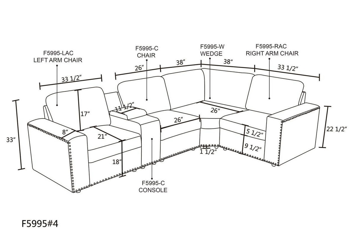 Brown 5-Pieces USB Power Outlet Sofa Set M728