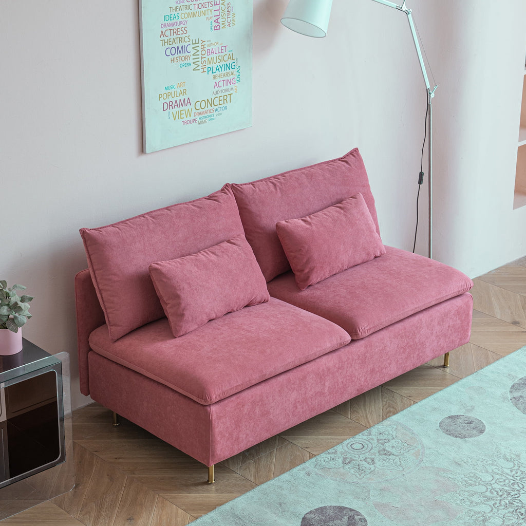 Pink Cotton Linen Armless Loveseat J245819