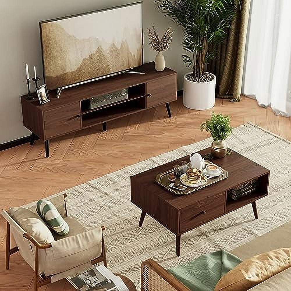 Brown Wood Coffee Table with Drawer K78395