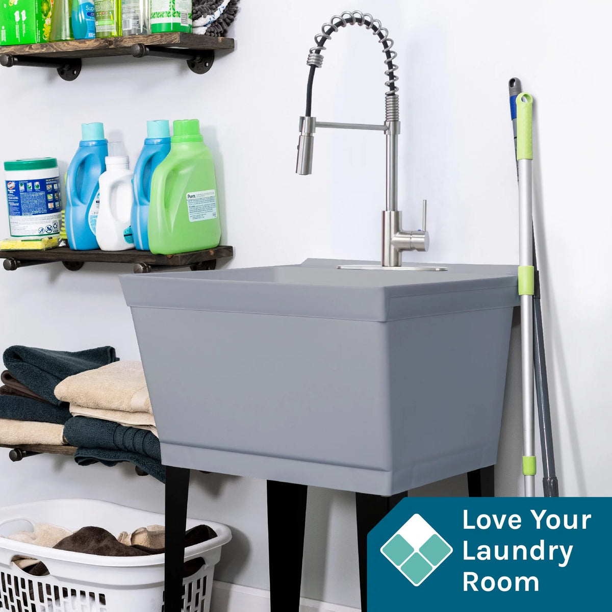 Grey Freestanding Utility Sink with Pull-Down Faucet C995