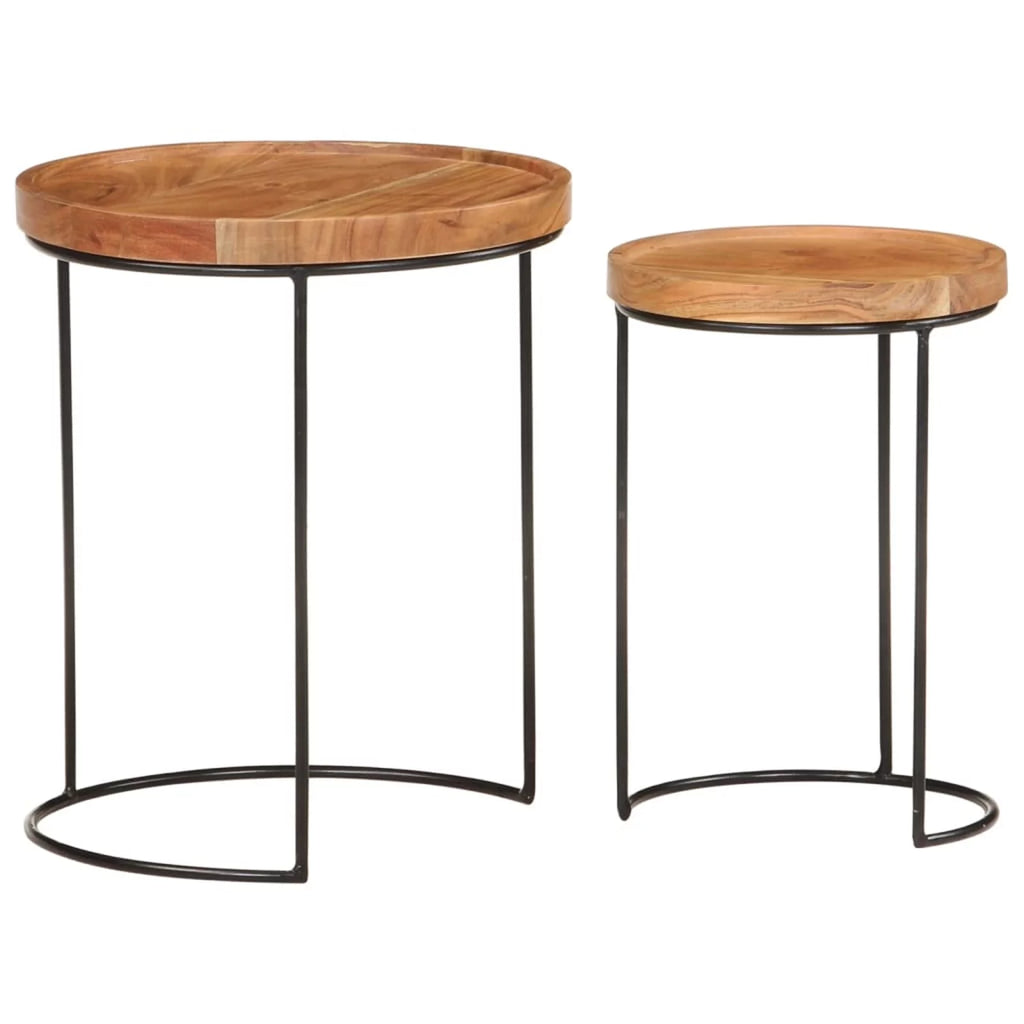 2 Piece Acacia Wood Round Top Coffee Table Set F23340