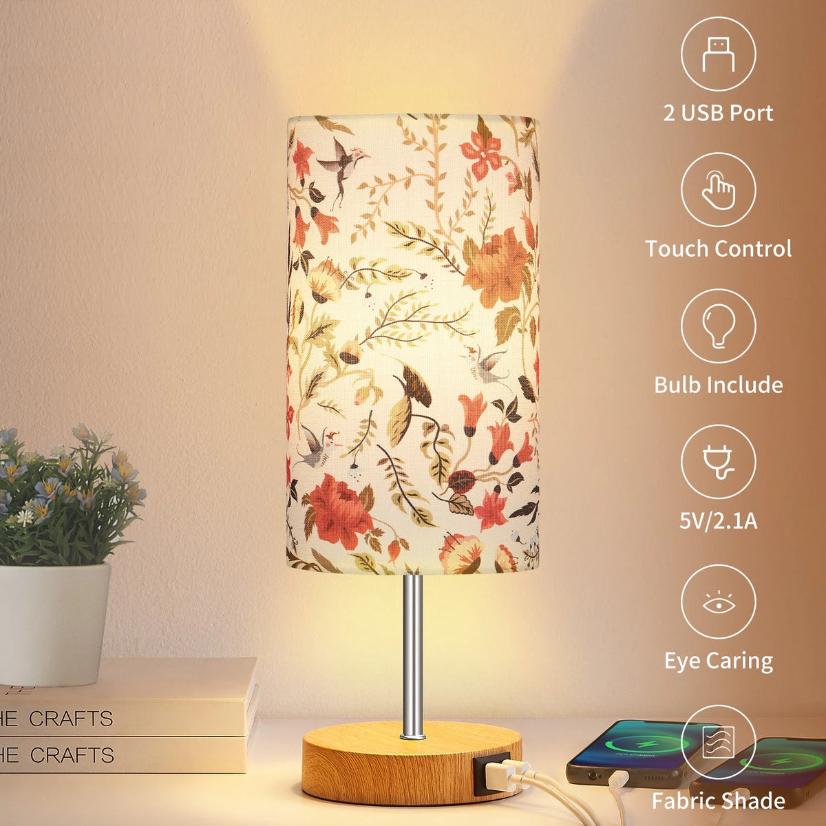 15" Touch Control Table Lamp with Dual USB Ports P6136