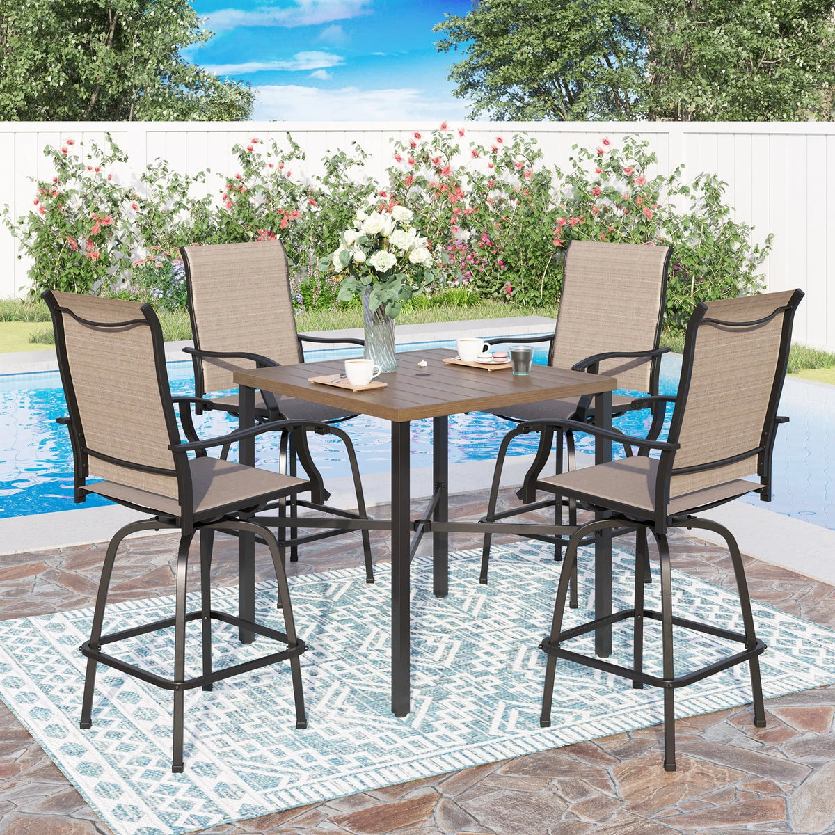 2 Pcs Outdoor Swivel Metal Bar Stools C58867