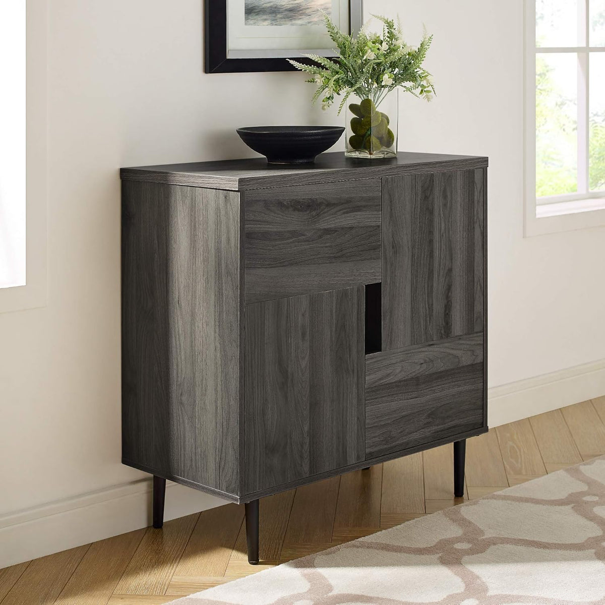 Slate Grey and Red Interior 30 Inch Buffet Cabinet Z785848