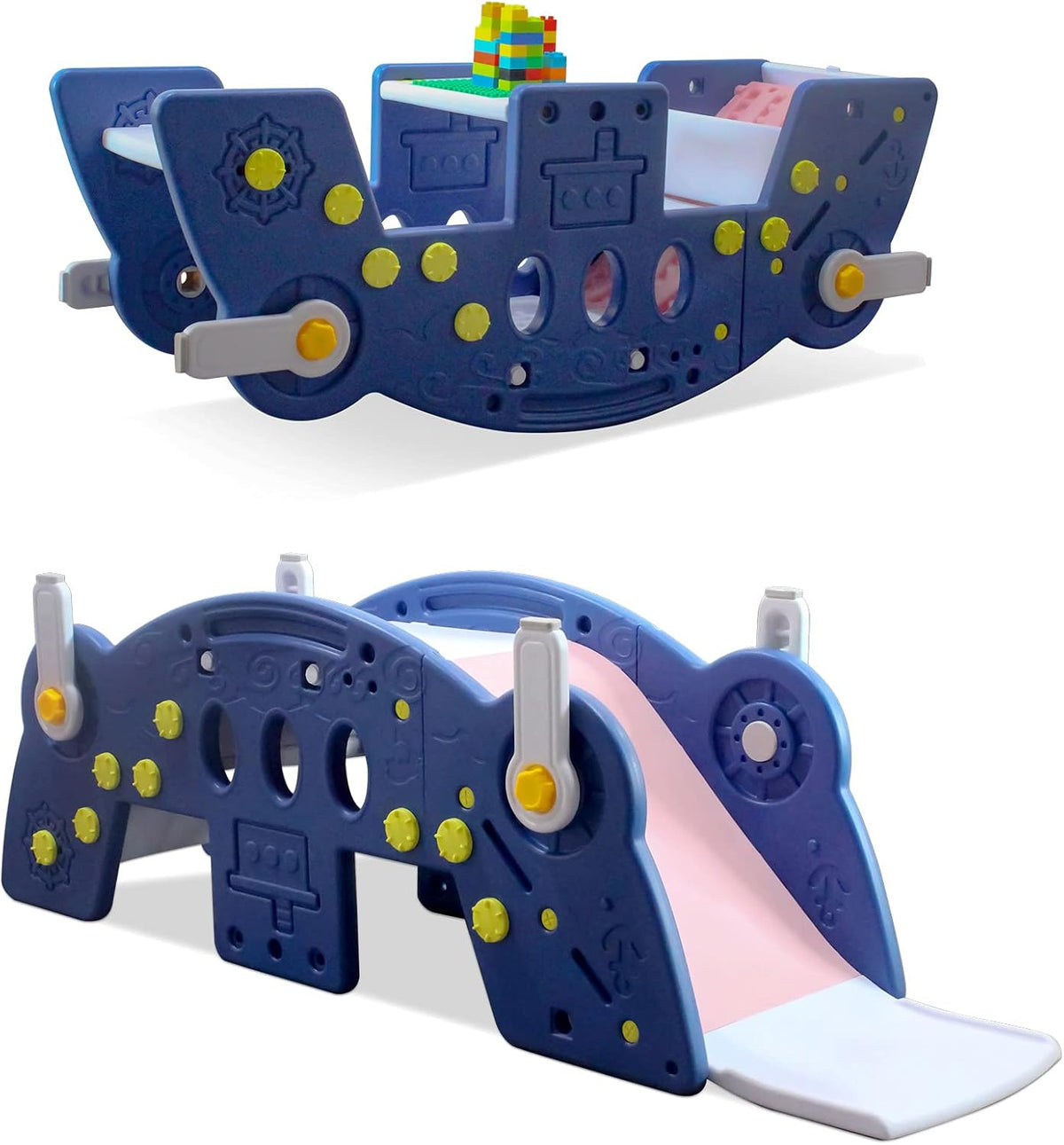 Kids Multi-Purpose Seesaw, Rocker, Slide, Bench, Dark Blue Z597643