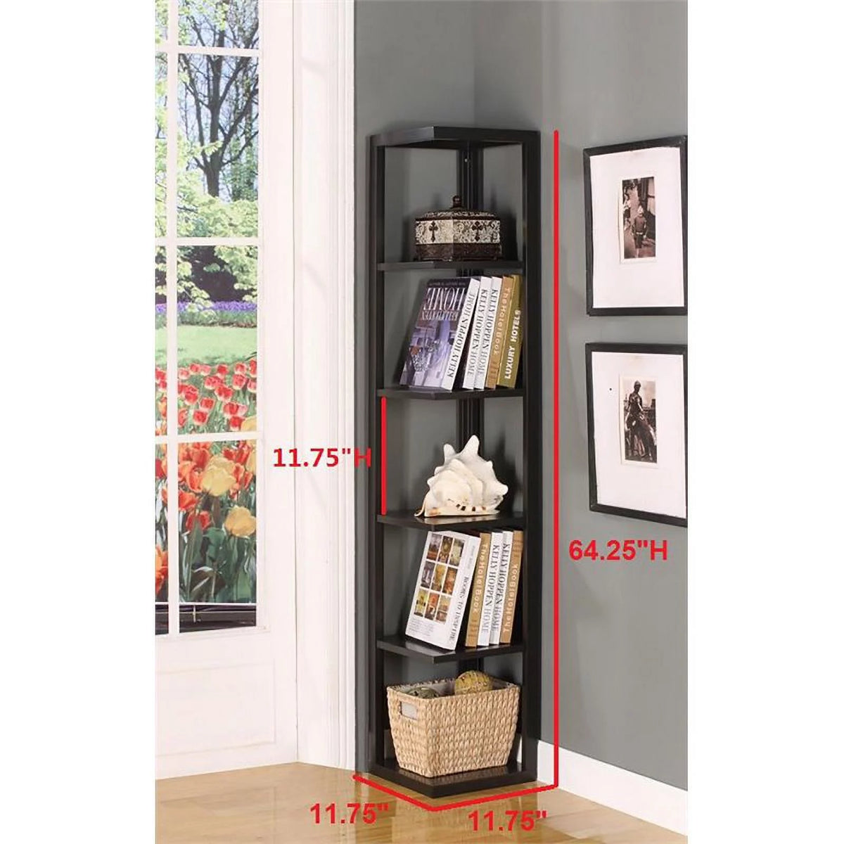 5-Tier Corner Wood Bookcase in Walnut D67284