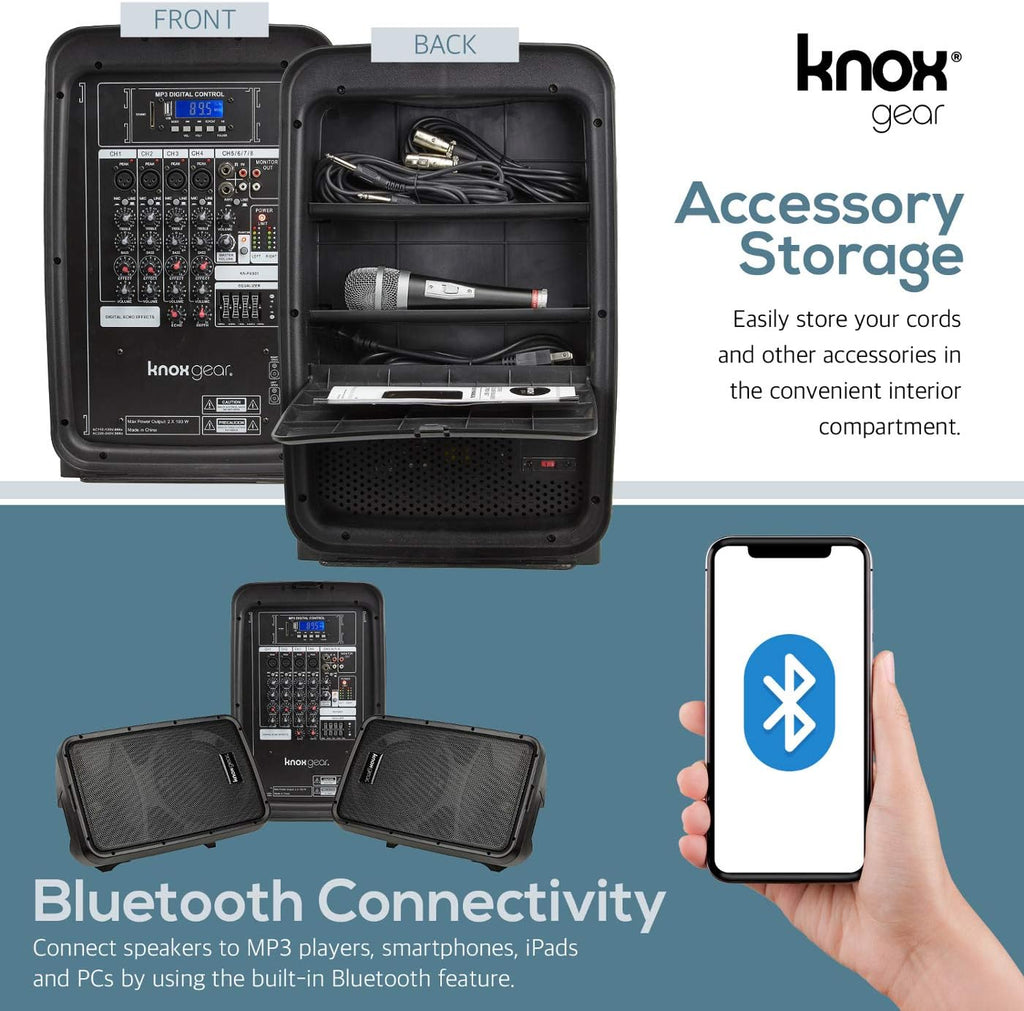 8 Channel Bluetooth PA System with Wired Microphone and Tripods S29626
