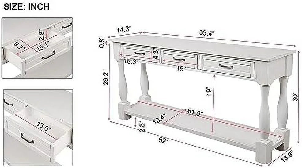 63 Inch Wood Console Table with 3 Drawers and 1 Bottom Shelf P74353