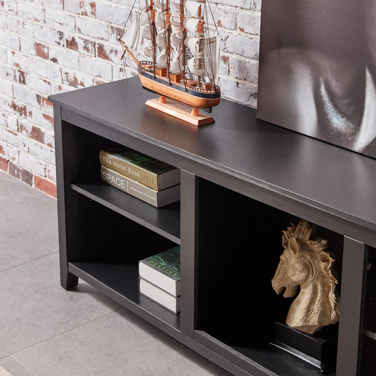 Black Wood TV Stand with 2 Drawers X84766