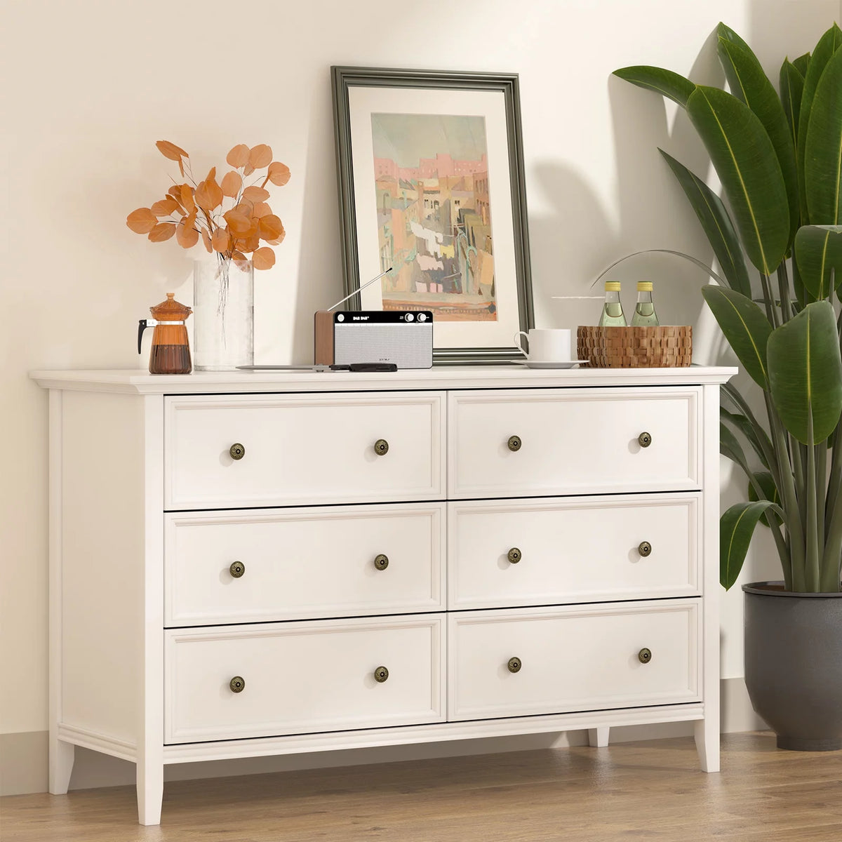 White 6 Drawer Solid Wood Dresser Q297056
