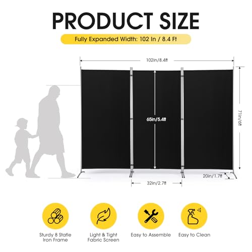 4 Panel 6 FT Folding Privacy Screen Room Divider, Black L926